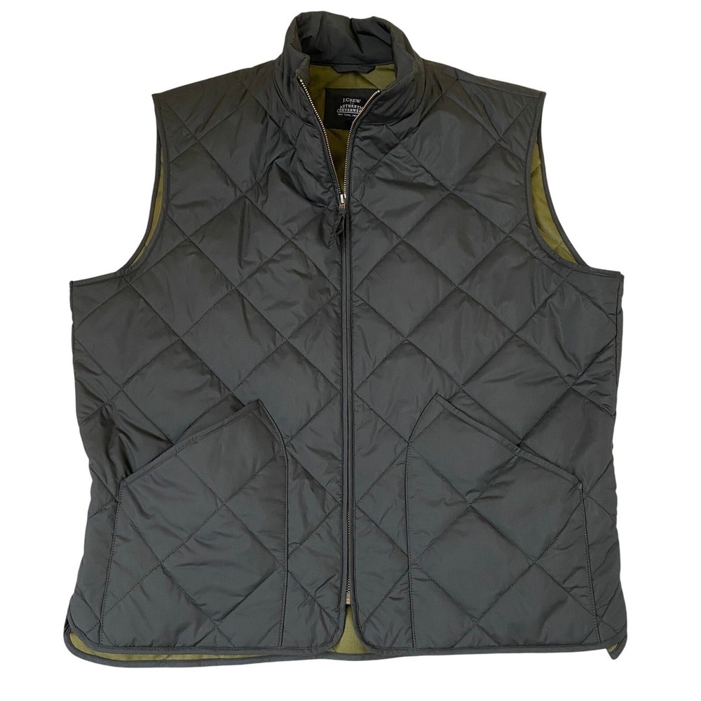 J. Crew Factory Mens Walker Black Quilted Vest L Utility Patch Pockets Preppy